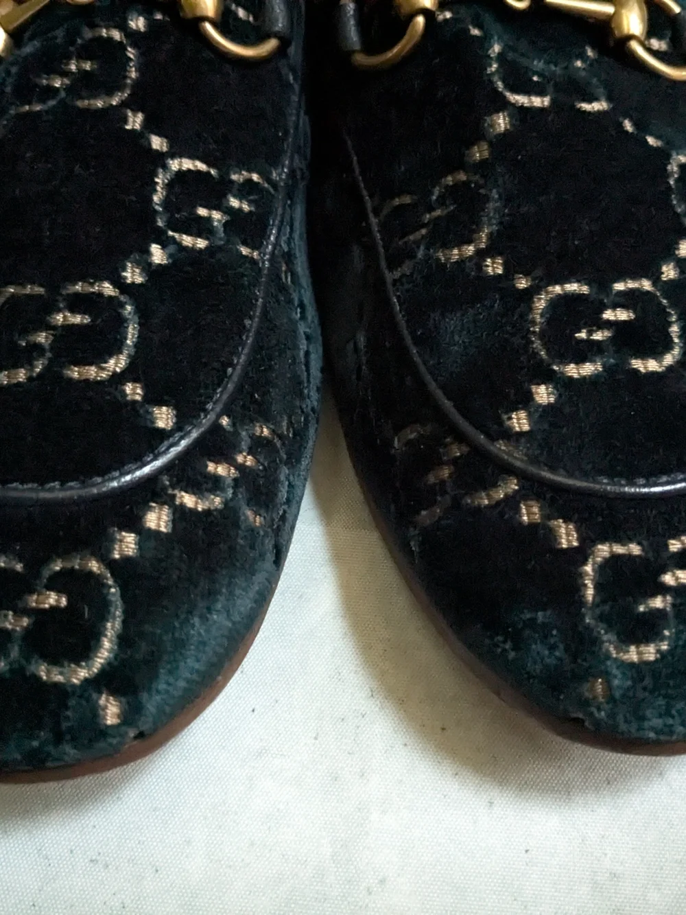 Gucci Men’s Velvet Horsebit Loafers Blue Men US 10.5 Monogram Logo